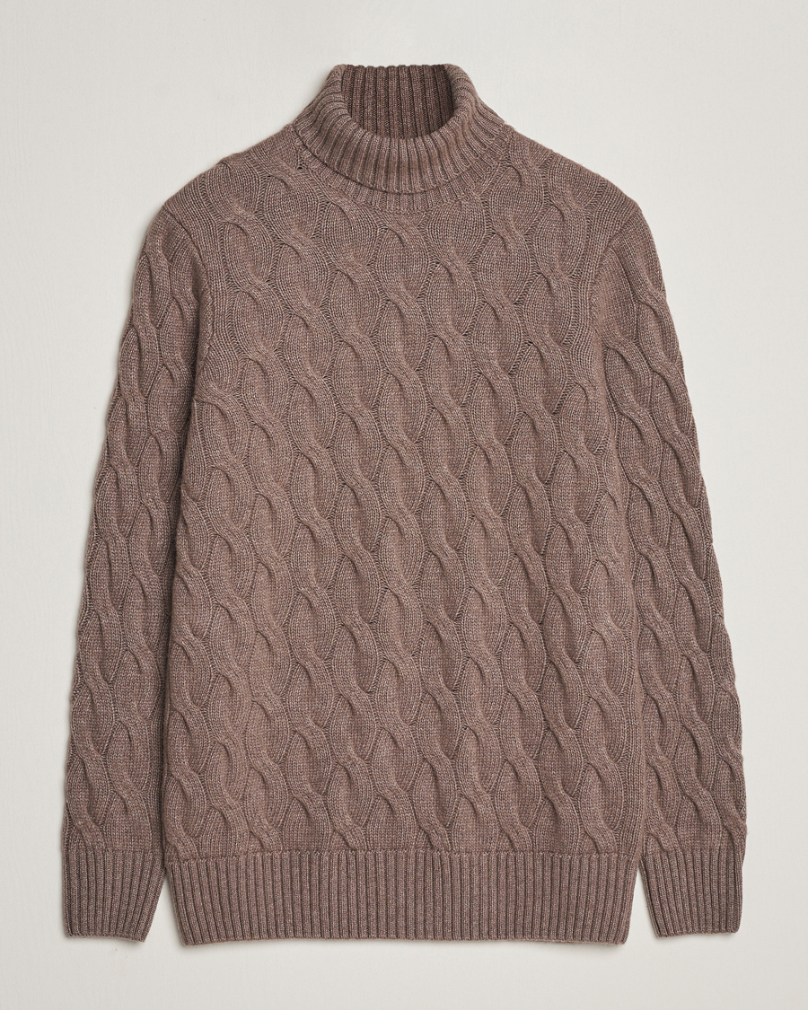 Herren |  | Oscar Jacobson | Seth Heavy Knitted Wool/Cashmere Cable Rollneck Brown