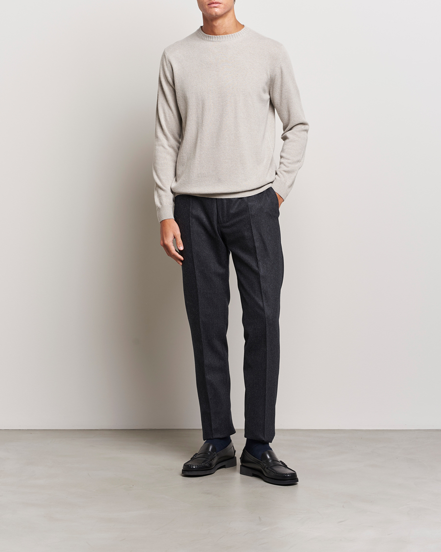 Herren | Pullover | Oscar Jacobson | Valter Wool/Cashmere Round Neck Light Beige