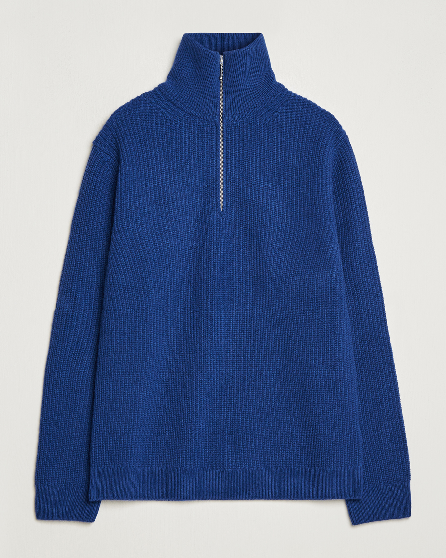 Herren | Pullover | Nudie Jeans | August Wool Rib Knitted Half Zip Royal Blue