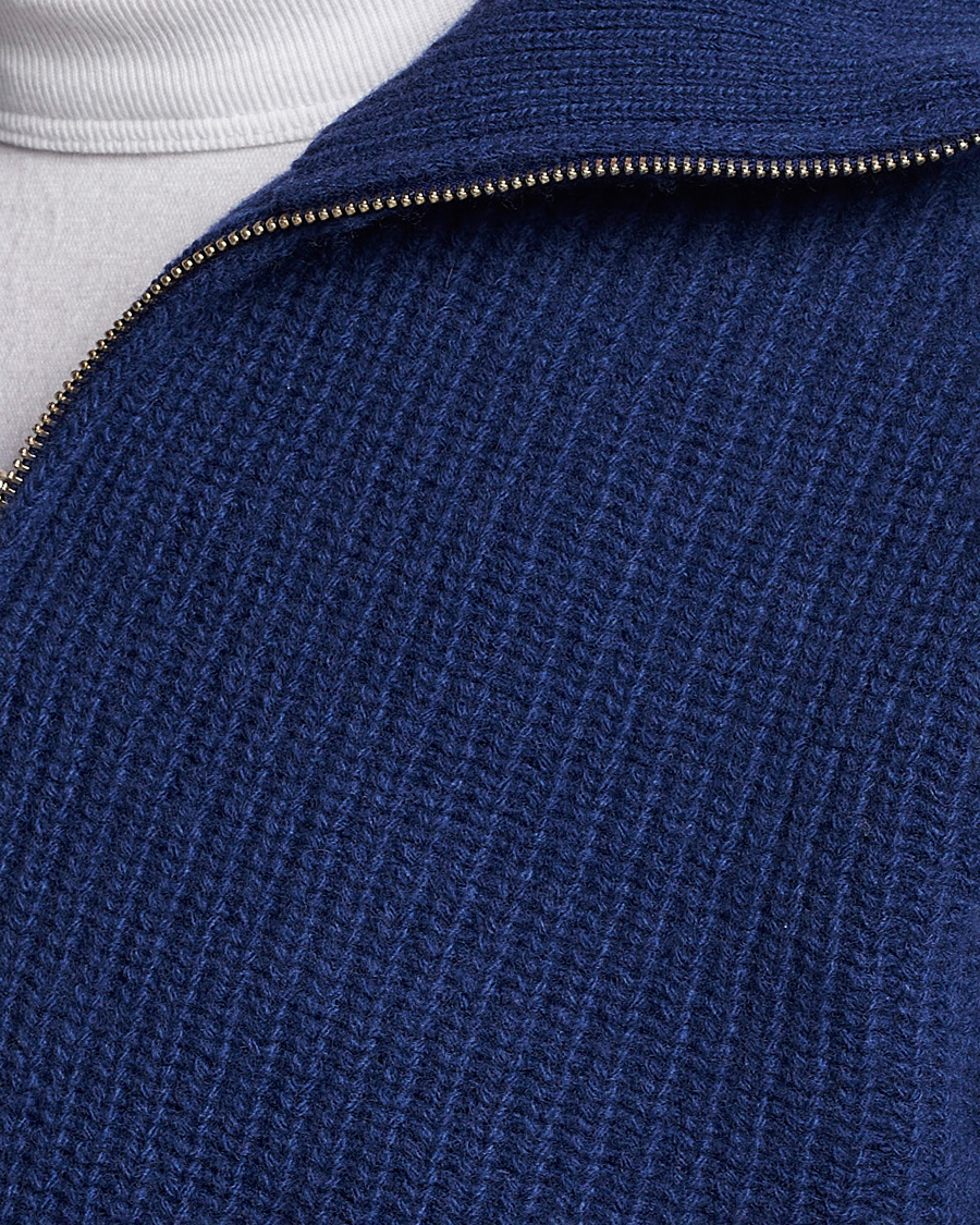 Herren | Pullover | Nudie Jeans | August Wool Rib Knitted Half Zip Royal Blue