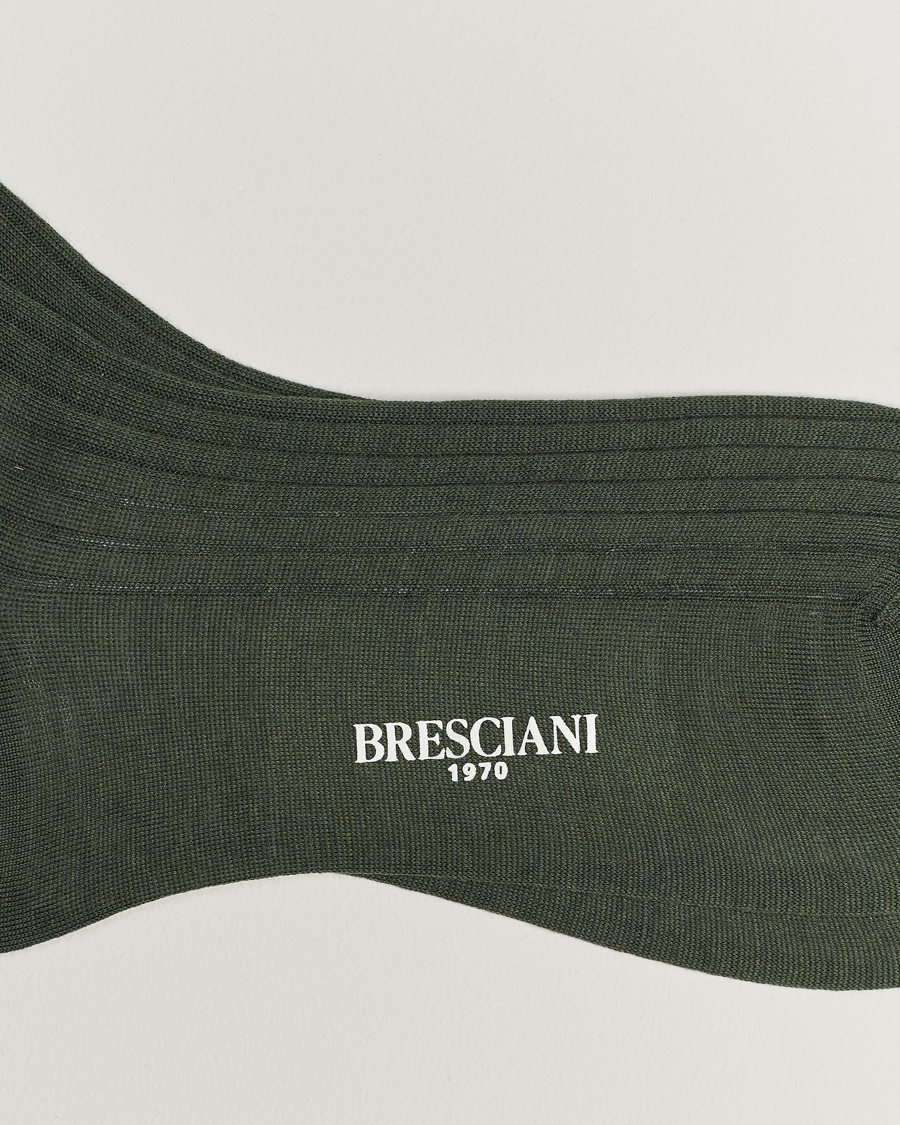 Herre | Undertøj | Bresciani | Wool/Nylon Ribbed Short Socks Green