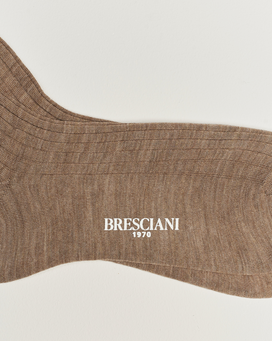 Herren |  | Bresciani | Wool/Nylon Ribbed Short Socks Beige Melange