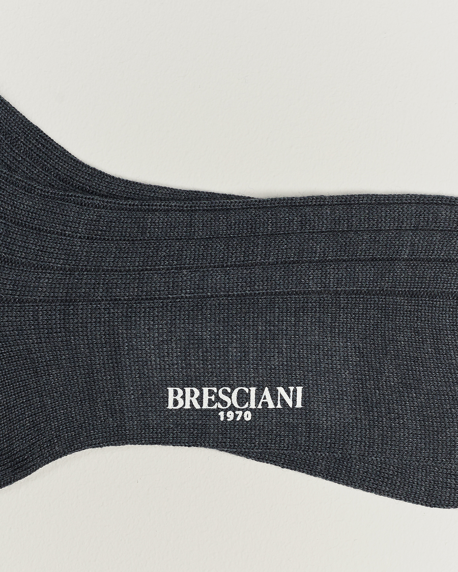 Herr |  | Bresciani | Wool/Nylon Heavy Ribbed Socks Grey Melange
