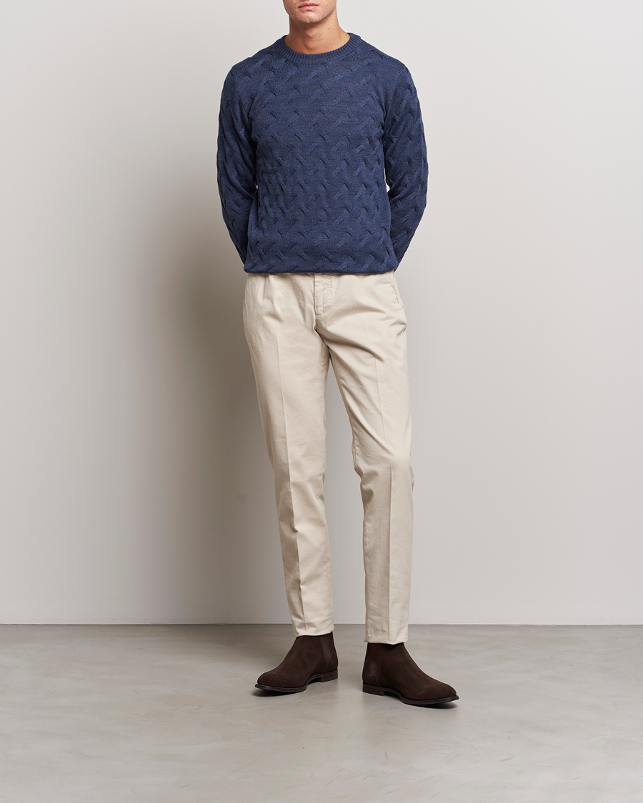 Herren | Pullover | Stenströms | Heavy Cable Merino Crew Neck Blue