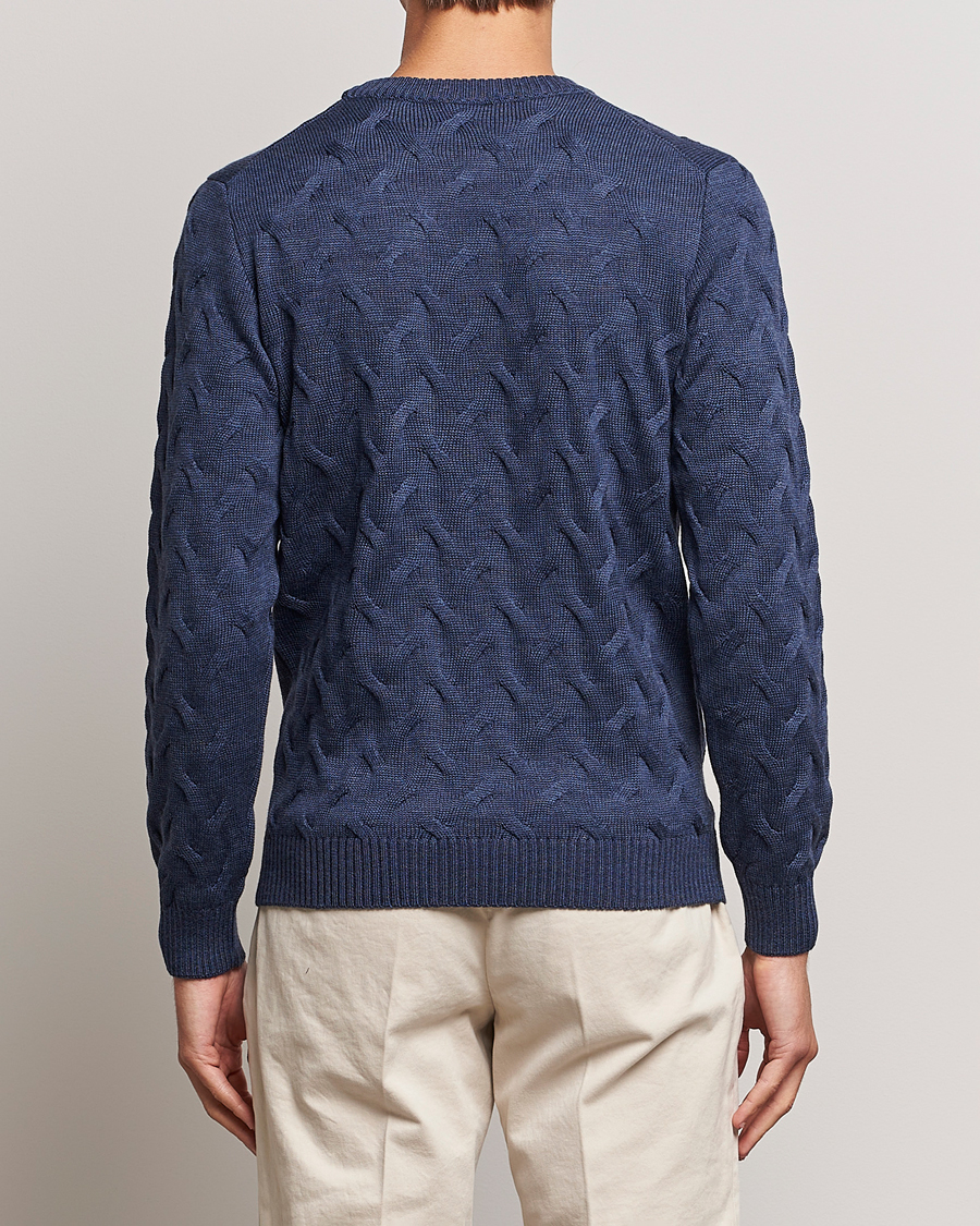 Herren | Pullover | Stenströms | Heavy Cable Merino Crew Neck Blue