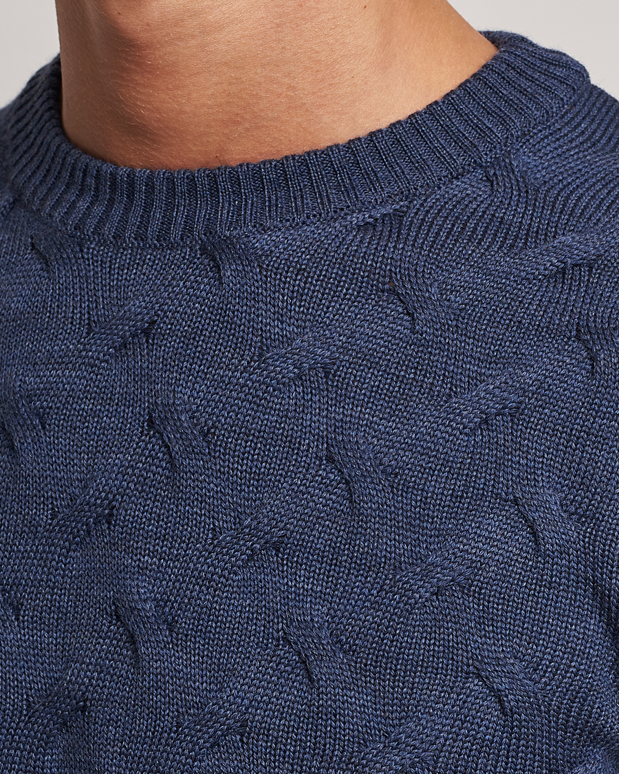 Herren | Pullover | Stenströms | Heavy Cable Merino Crew Neck Blue