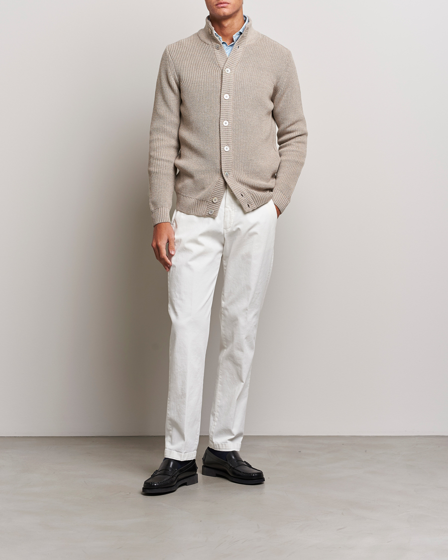 Herren | Pullover | Stenströms | Half Card Heavy Merino Cardigan Beige