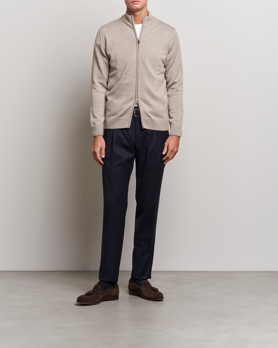 Herren | Pullover | Stenströms | Chunky Merino Full Zip Cardigan Beige