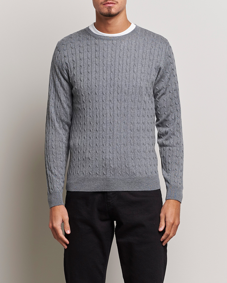 Herren |  | Stenströms | Merino Cable Crew Neck Grey