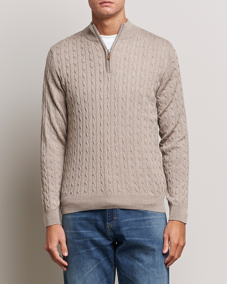 Herren |  | Stenströms | Merino Cable Half Zip Beige