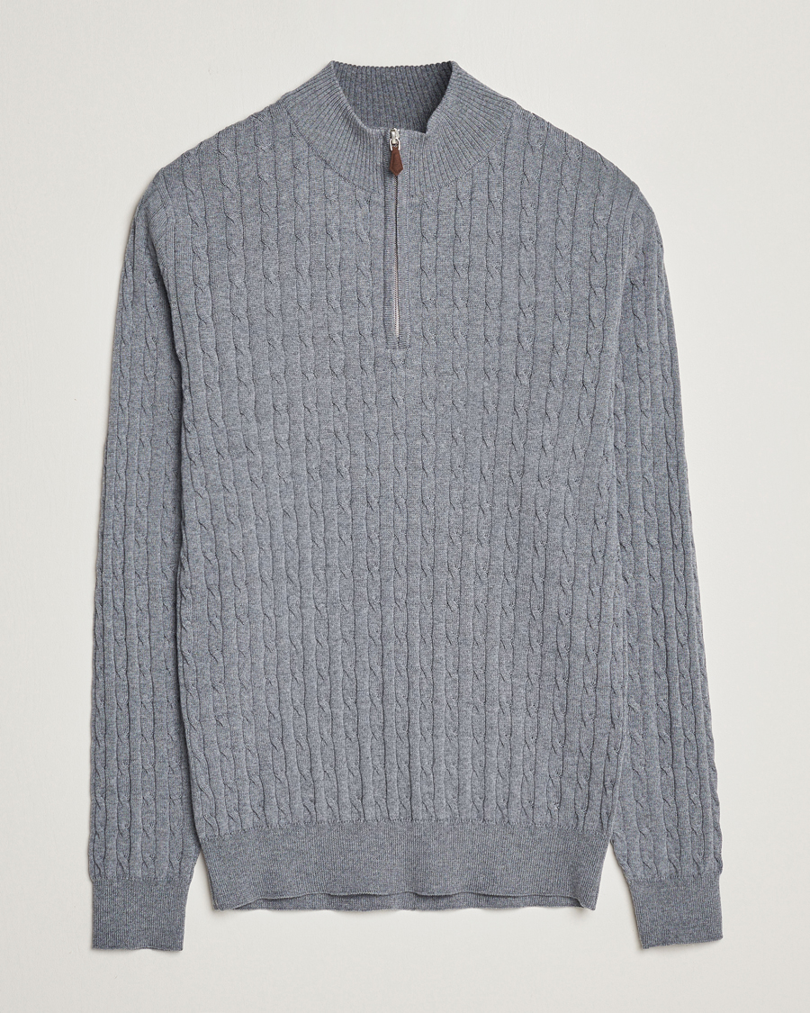 Herren | Pullover | Stenströms | Merino Cable Half Zip Grey