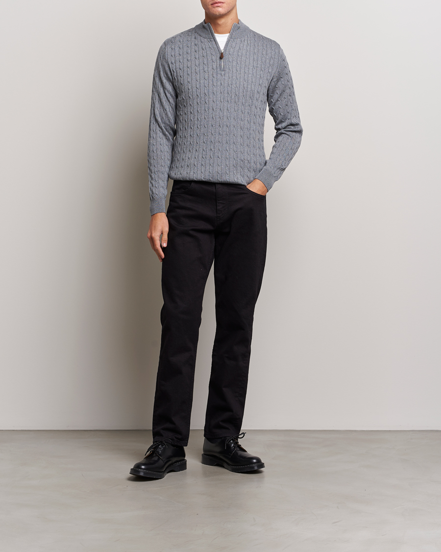 Herren | Pullover | Stenströms | Merino Cable Half Zip Grey