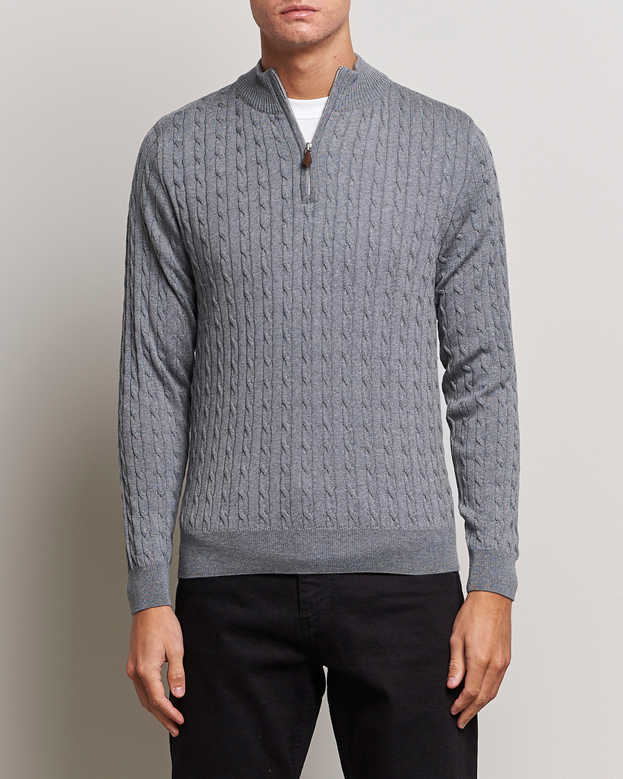 Herren | Pullover | Stenströms | Merino Cable Half Zip Grey