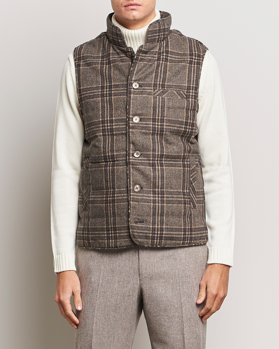Herren |  | Stenströms | Checked Wool Flannel Vest Brown