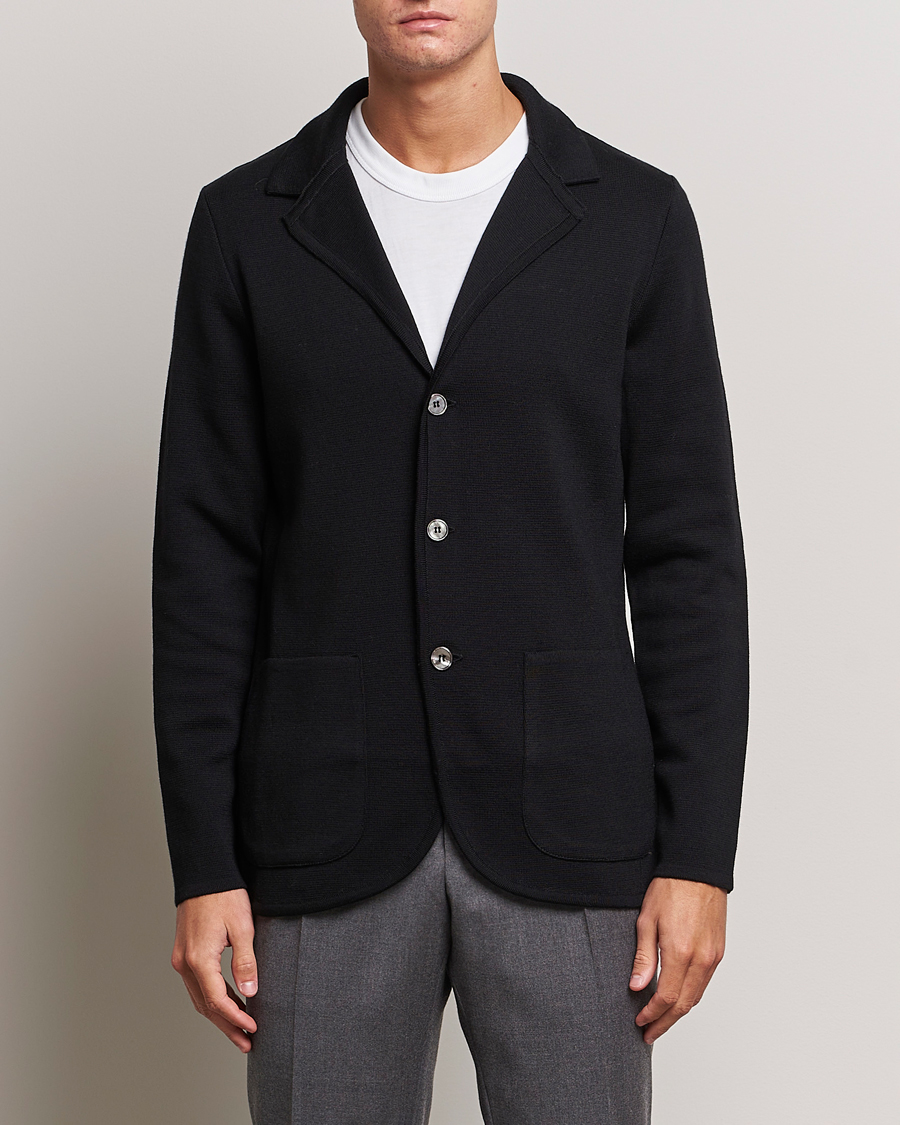 Herren | Strickblazer | Stenströms | Milano Knitted Merino Blazer Black
