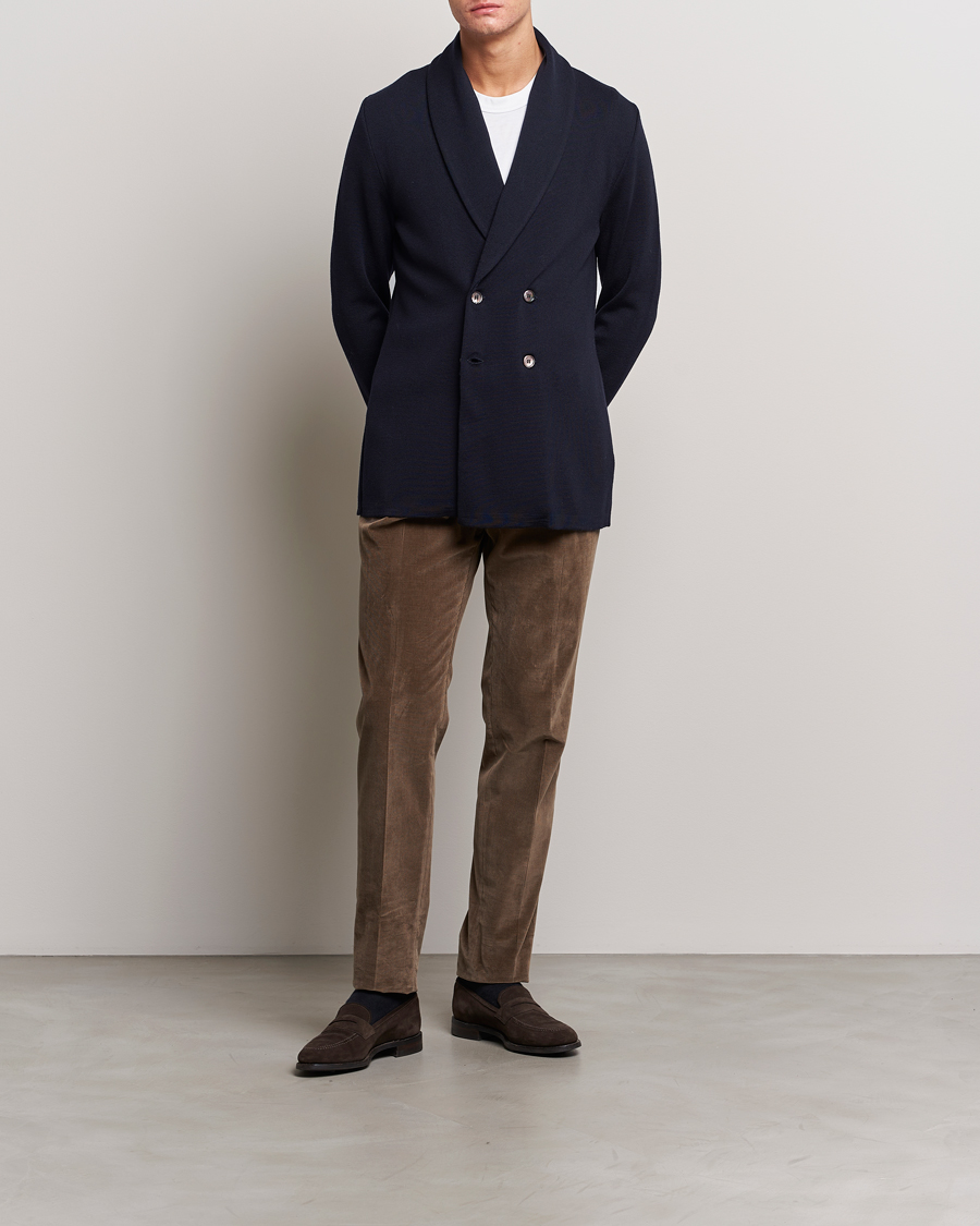 Herren | Sakkos | Stenströms | Merino Knitted Tuxedo Cardigan Navy