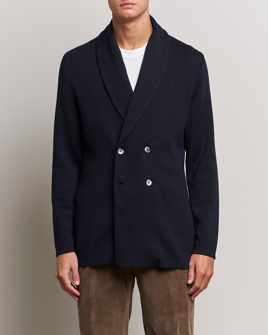 Herren | Strickblazer | Stenströms | Merino Knitted Tuxedo Cardigan Navy