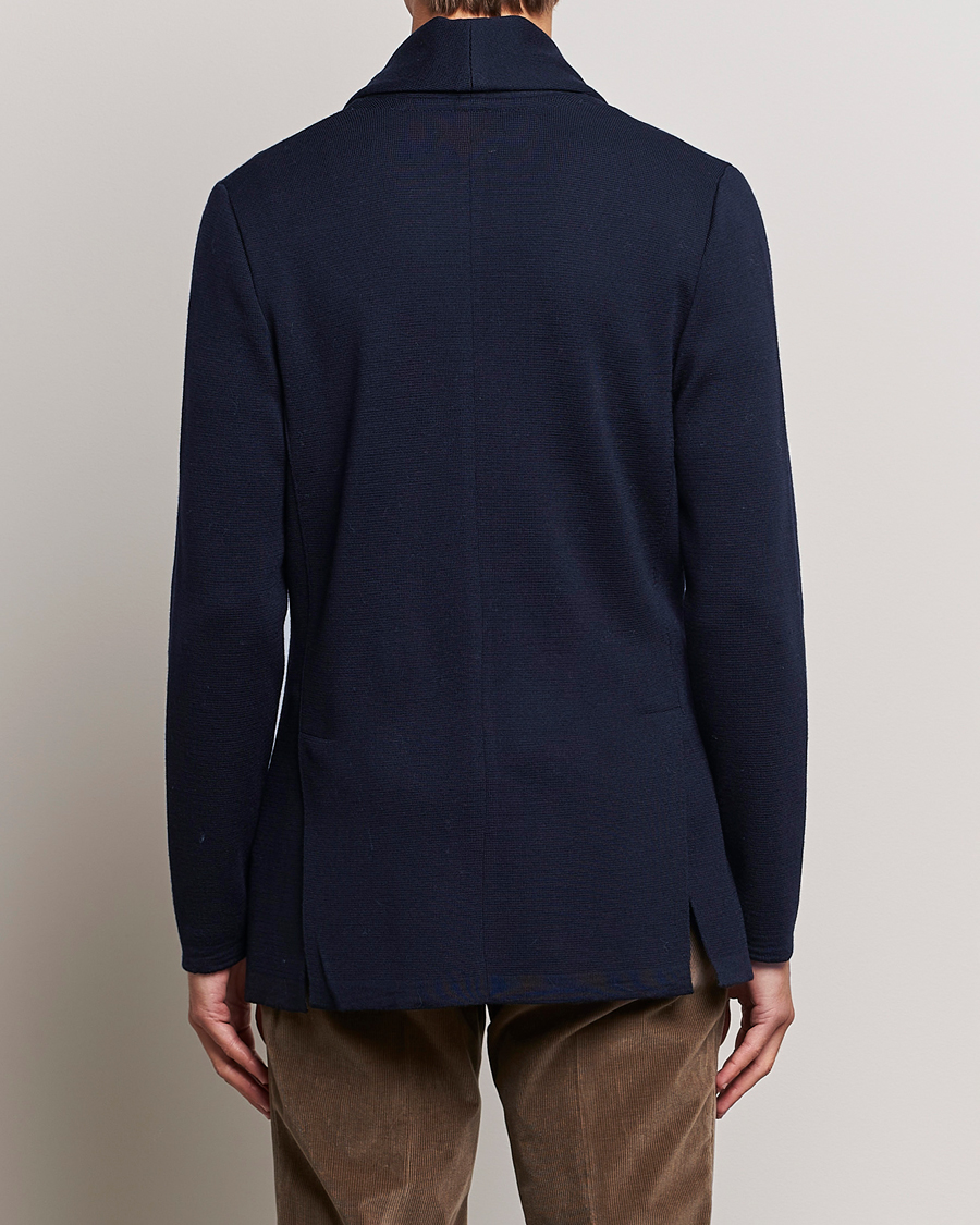 Herren | Sakkos | Stenströms | Merino Knitted Tuxedo Cardigan Navy