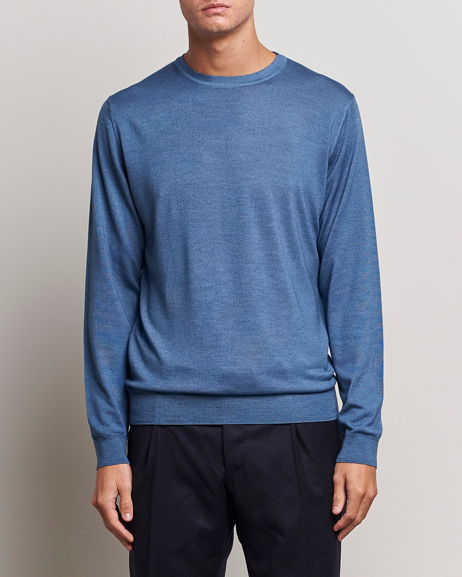 Herren |  | Stenströms | Garment Dyed Merino Wool Crewneck Blue