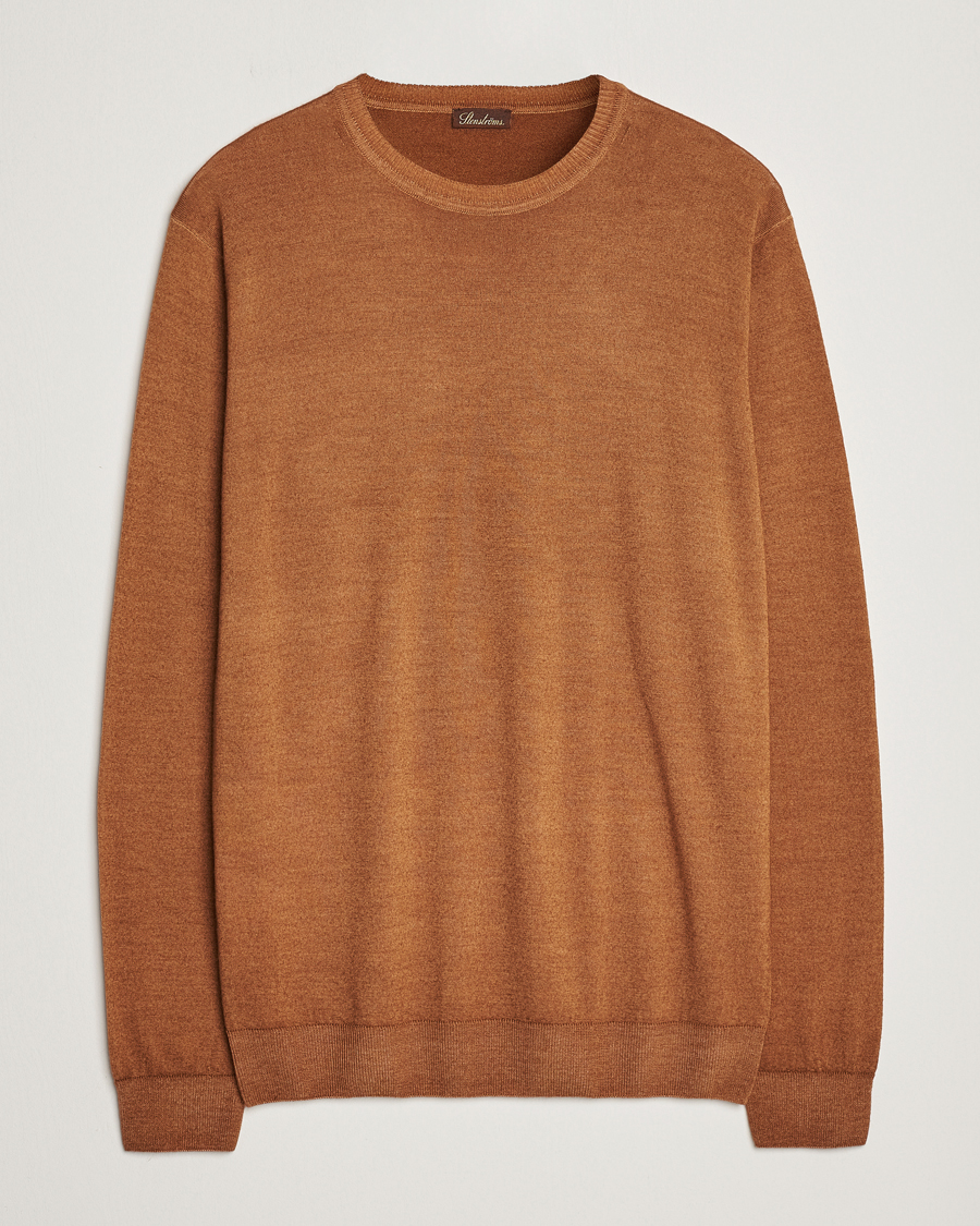 Herren | Pullover | Stenströms | Garment Dyed Merino Wool Crewneck Rust
