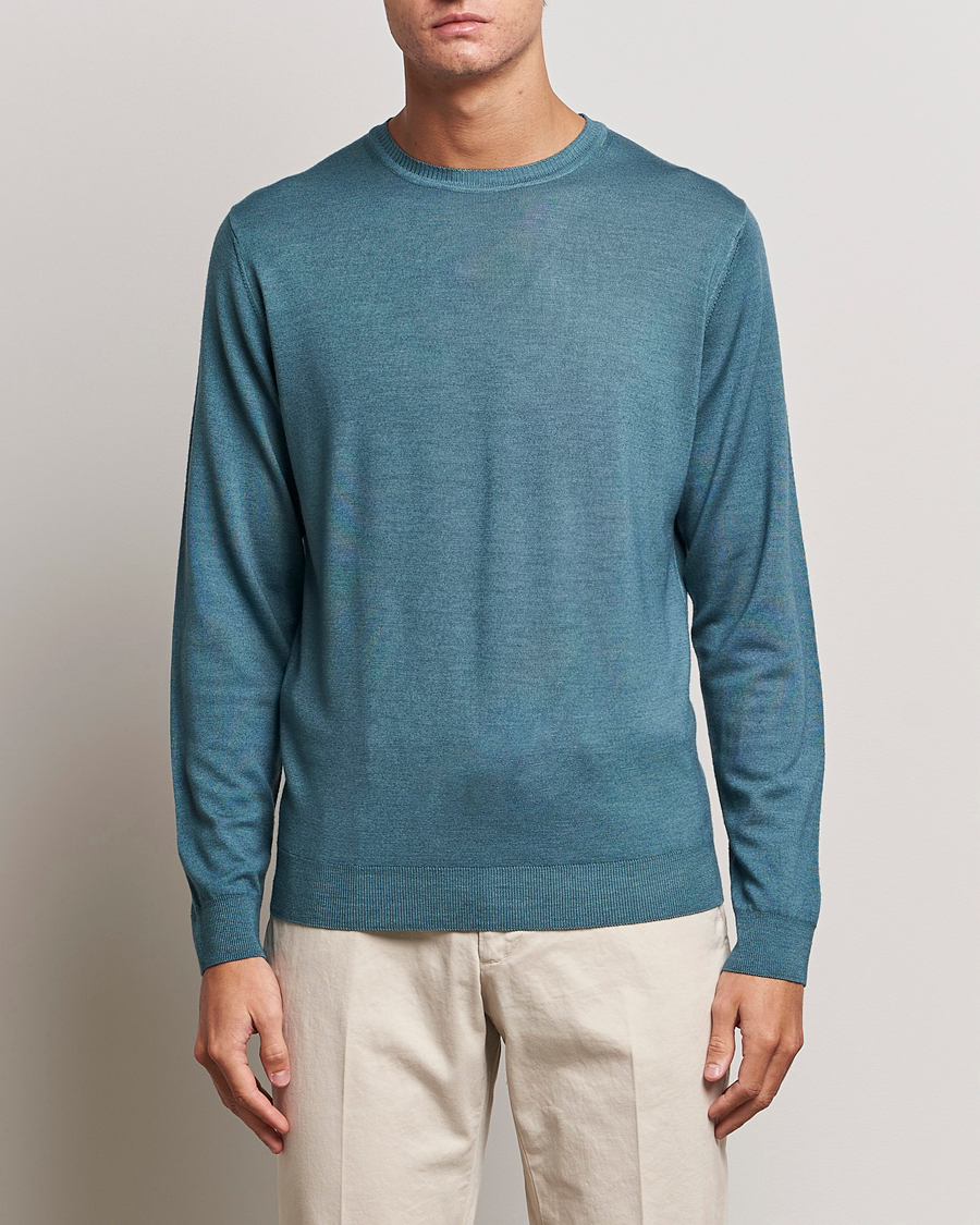 Herren |  | Stenströms | Garment Dyed Merino Wool Crewneck Petrol