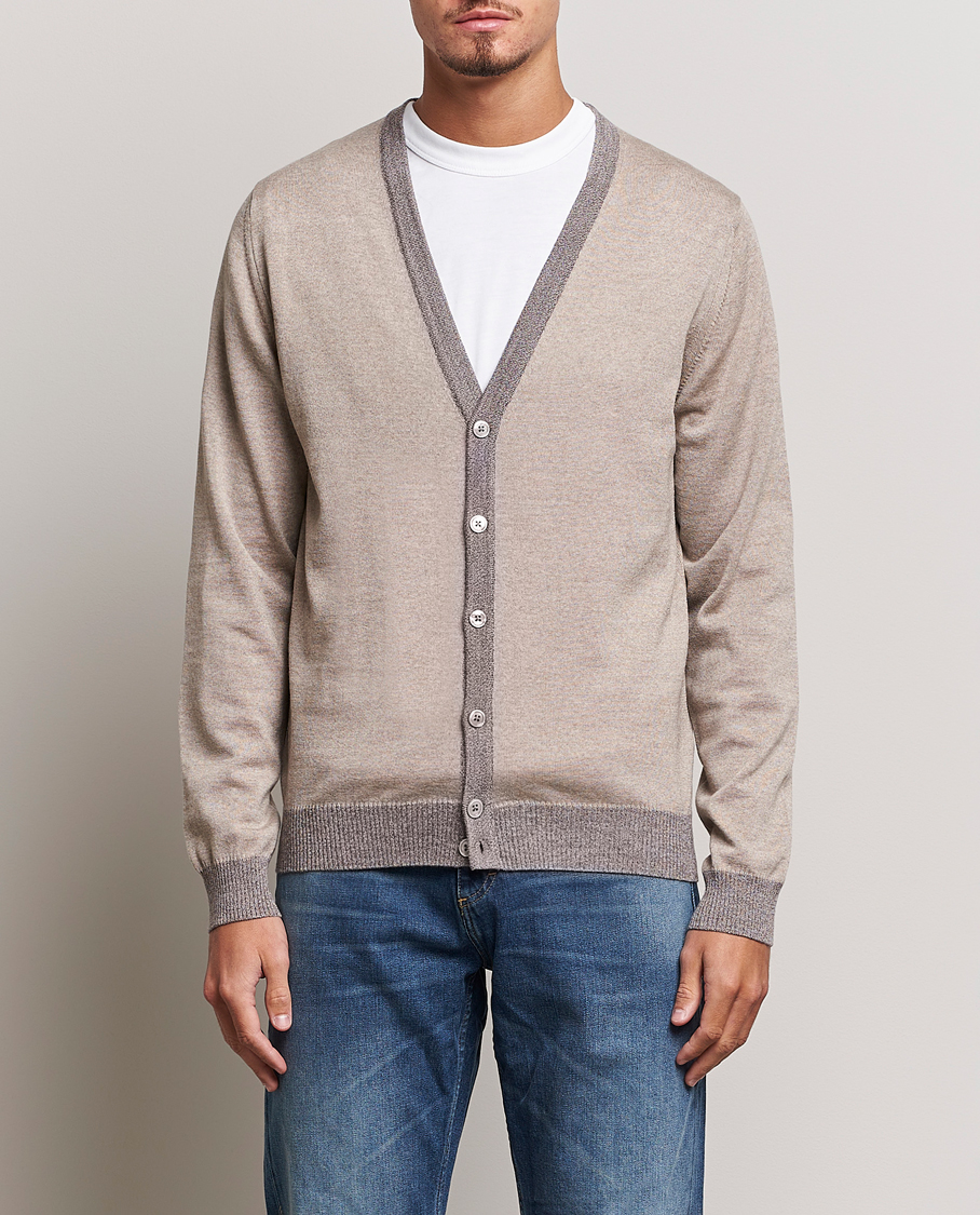 Herren |  | Stenströms | Merino Wool Contrast Cardigan Beige