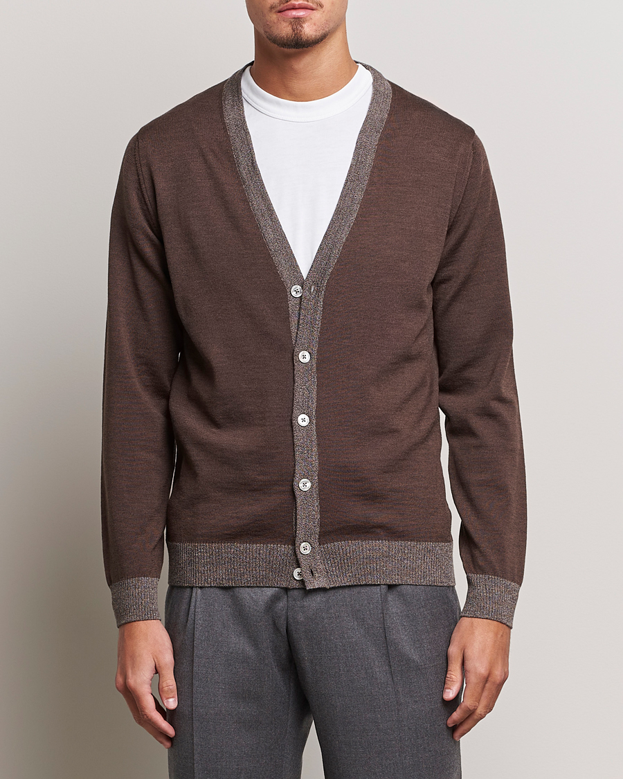 Herren | 60% sale | Stenströms | Merino Wool Contrast Cardigan Brown