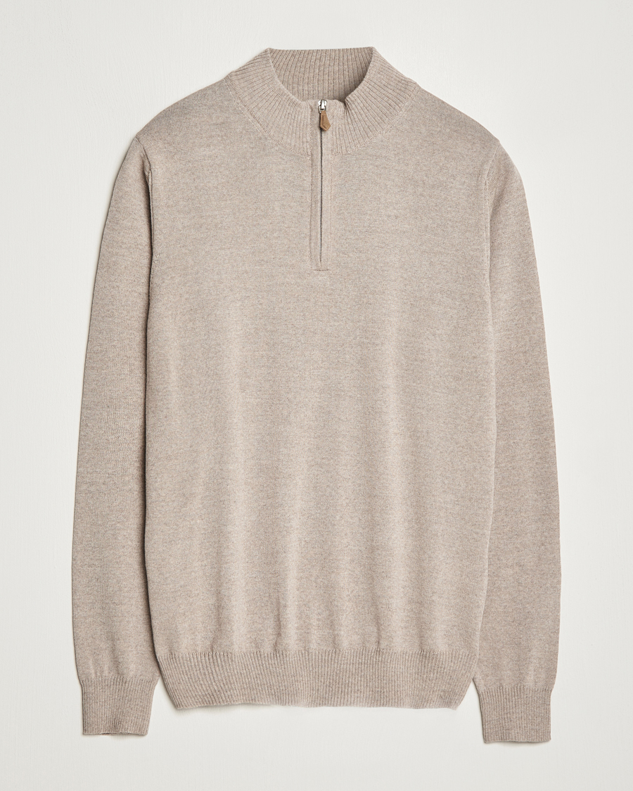 Herren | Pullover | Stenströms | Merino Half Zip Beige
