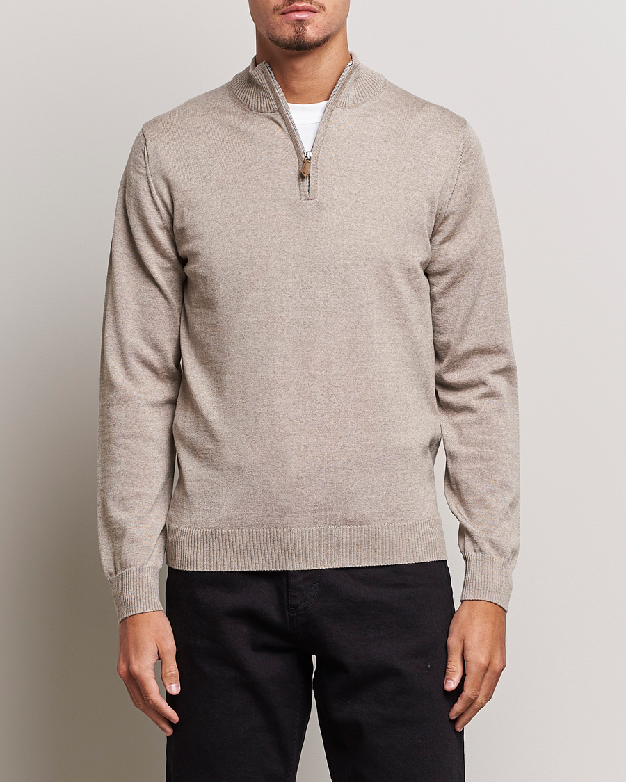 Herren | Pullover | Stenströms | Merino Half Zip Beige