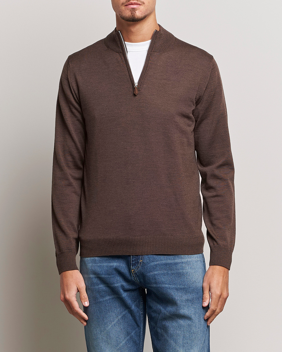 Herren | Pullover | Stenströms | Merino Half Zip Brown