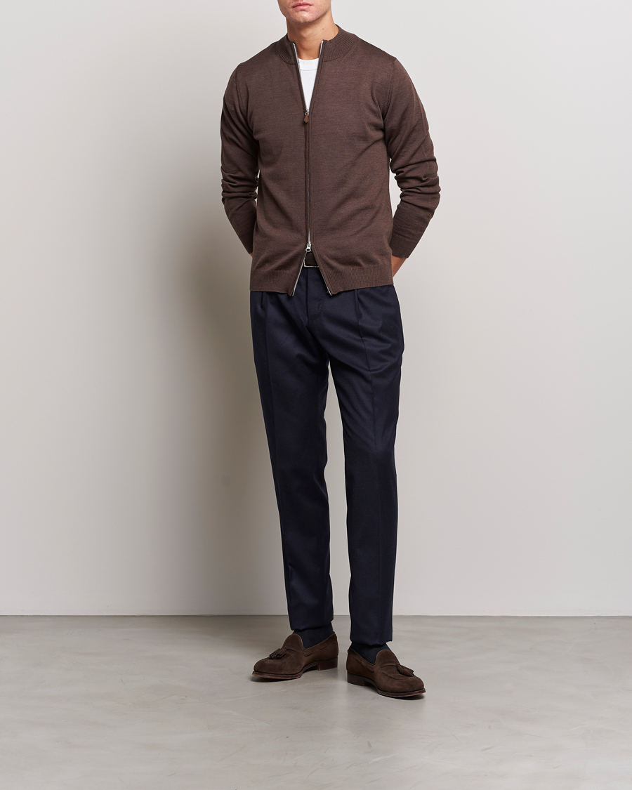 Herren | Pullover | Stenströms | Merino Full Zip Brown