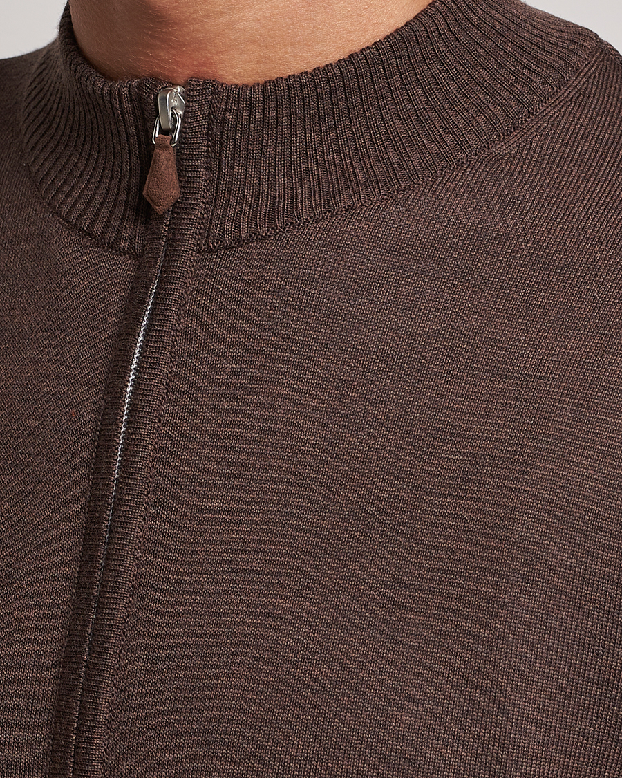Herren | Pullover | Stenströms | Merino Full Zip Brown