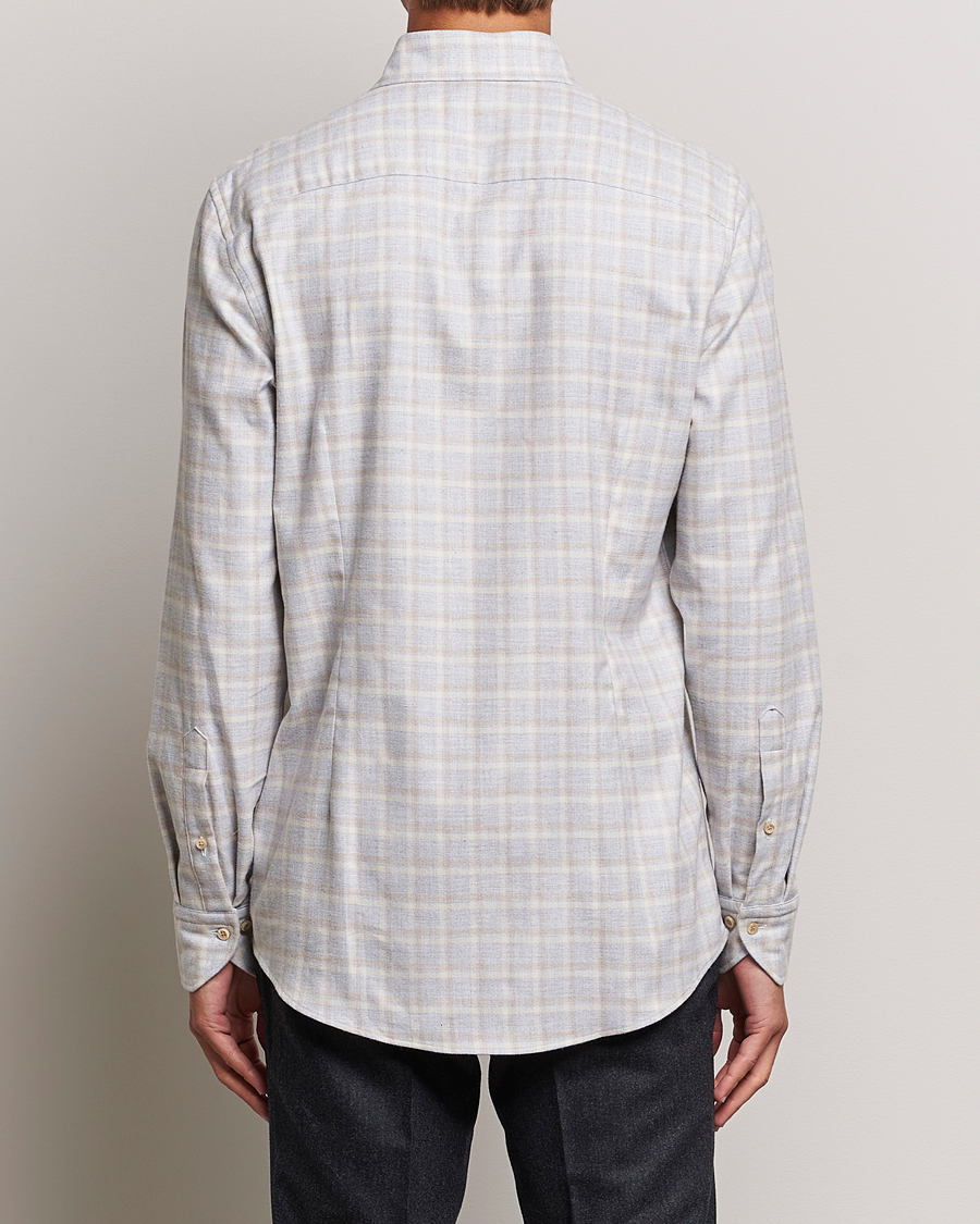 Herren | Hemden | Stenströms | Slimline Checked Cut Away Flannel Shirt Light Grey