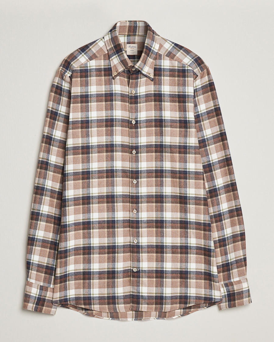 Herren | Hemden | Stenströms | Slimline Checked Button Down Flannel Shirt Beige