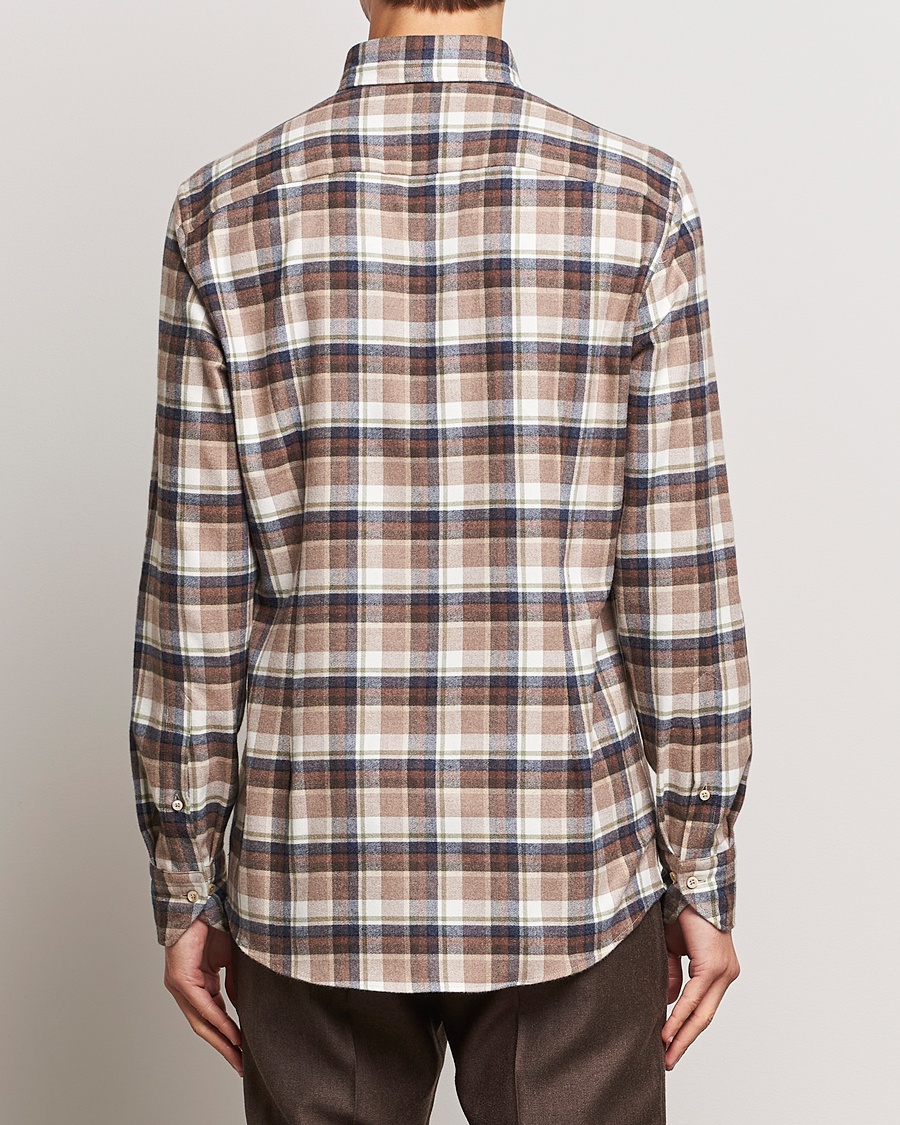 Herren | Hemden | Stenströms | Slimline Checked Button Down Flannel Shirt Beige