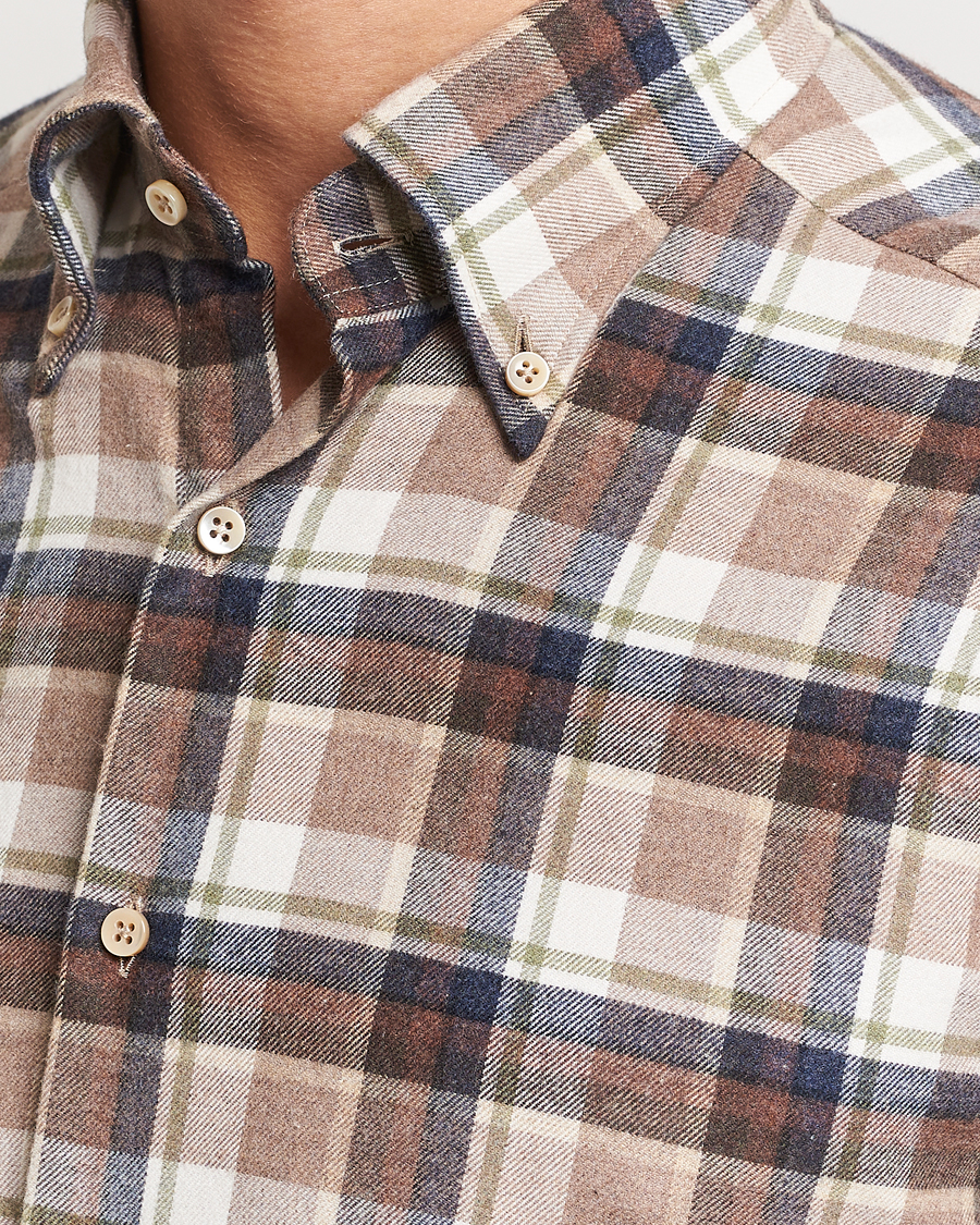 Herren | Hemden | Stenströms | Slimline Checked Button Down Flannel Shirt Beige