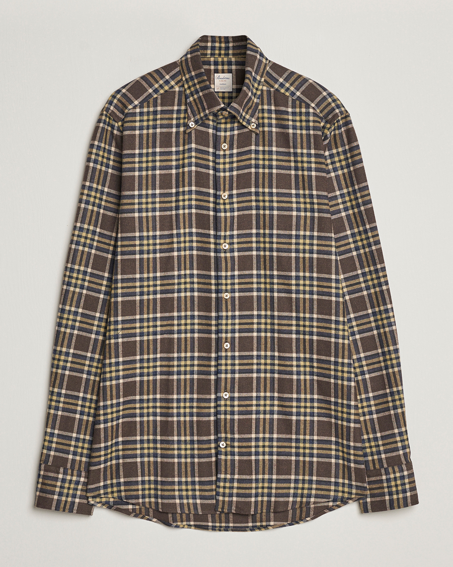 Herren | Hemden | Stenströms | Slimline Checked Button Down Flannel Shirt Brown