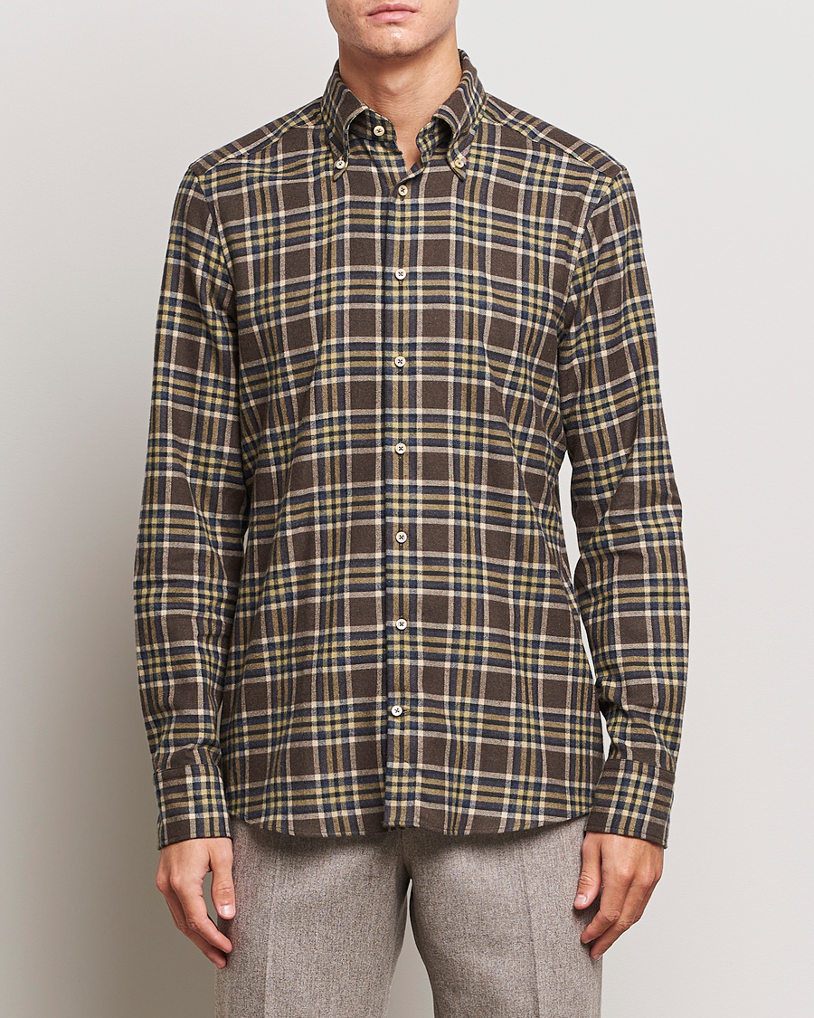 Herren |  | Stenströms | Slimline Checked Button Down Flannel Shirt Brown