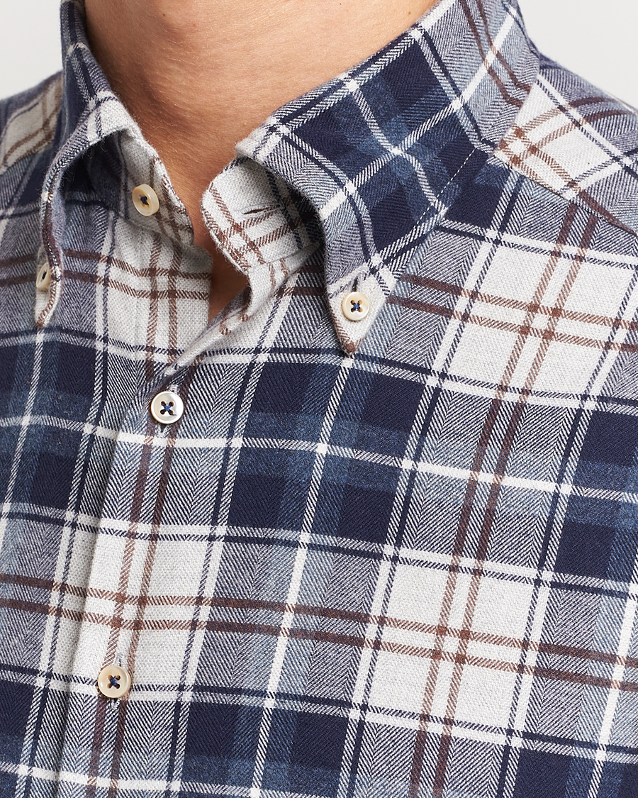 Herren | Hemden | Stenströms | Slimline Checked Button Down Flannel Shirt Blue