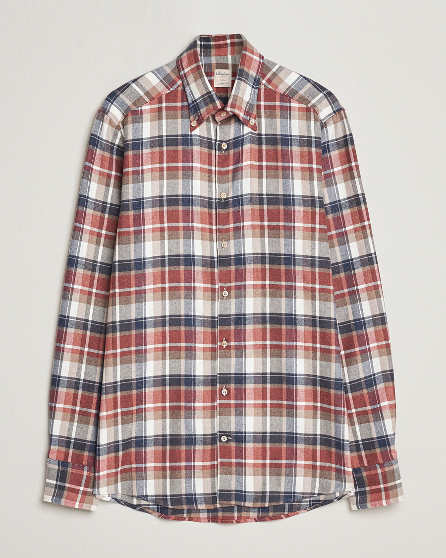 Herren | Hemden | Stenströms | Slimline Checked Button Down Flannel Shirt Red
