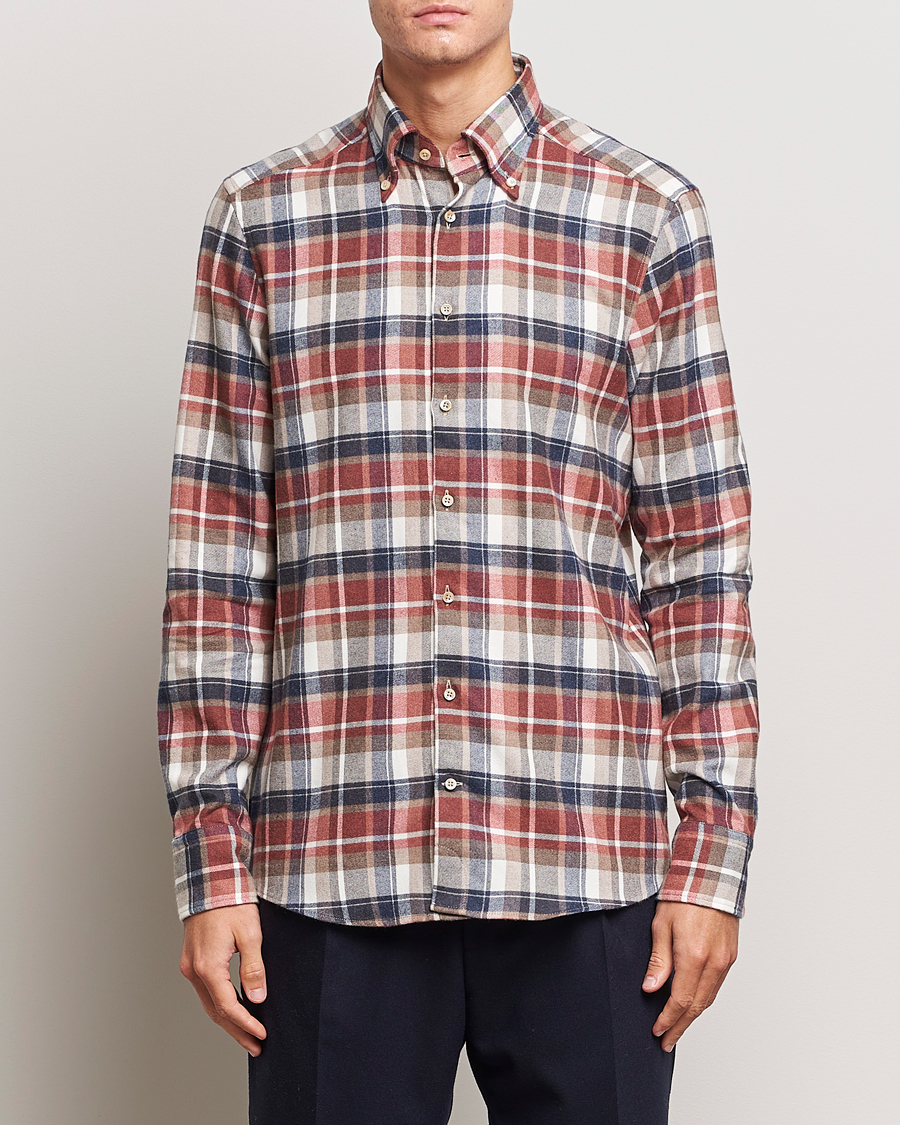 Herren | Hemden | Stenströms | Slimline Checked Button Down Flannel Shirt Red