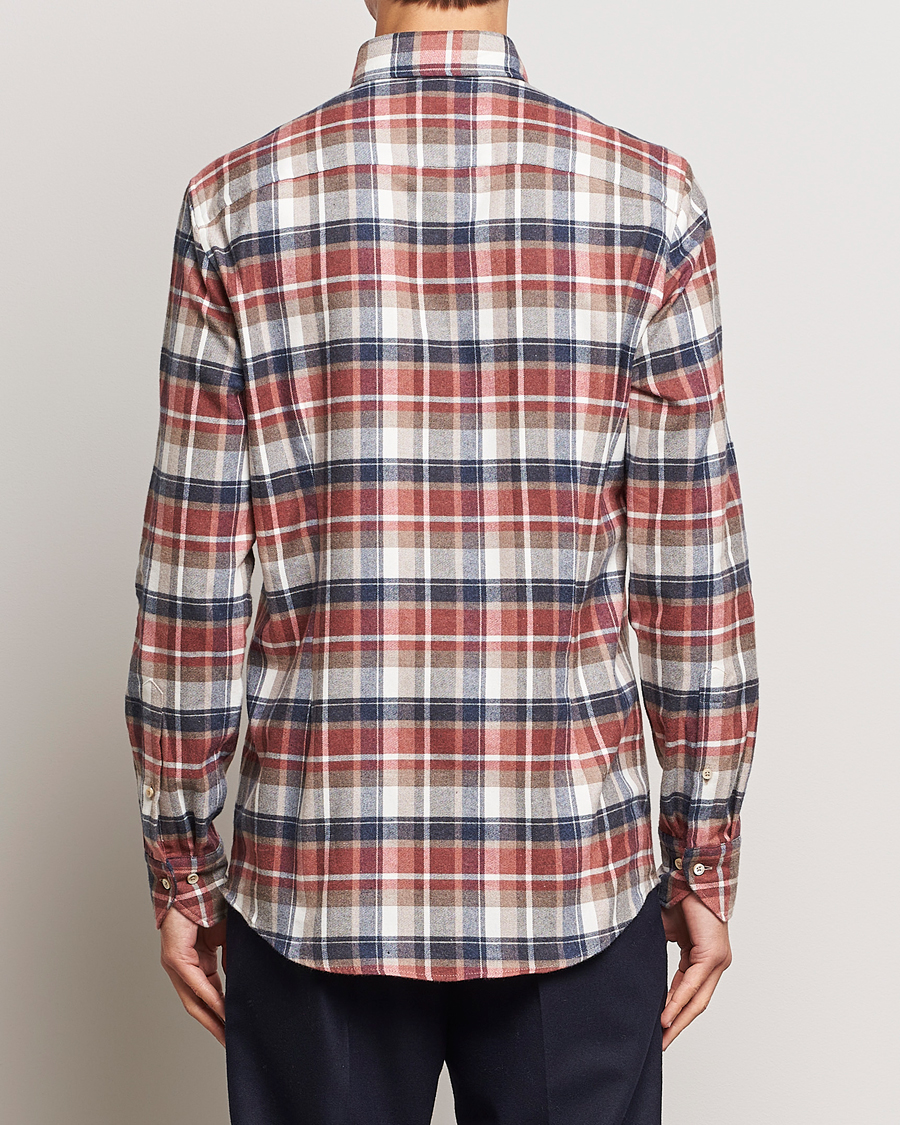 Herren | Hemden | Stenströms | Slimline Checked Button Down Flannel Shirt Red