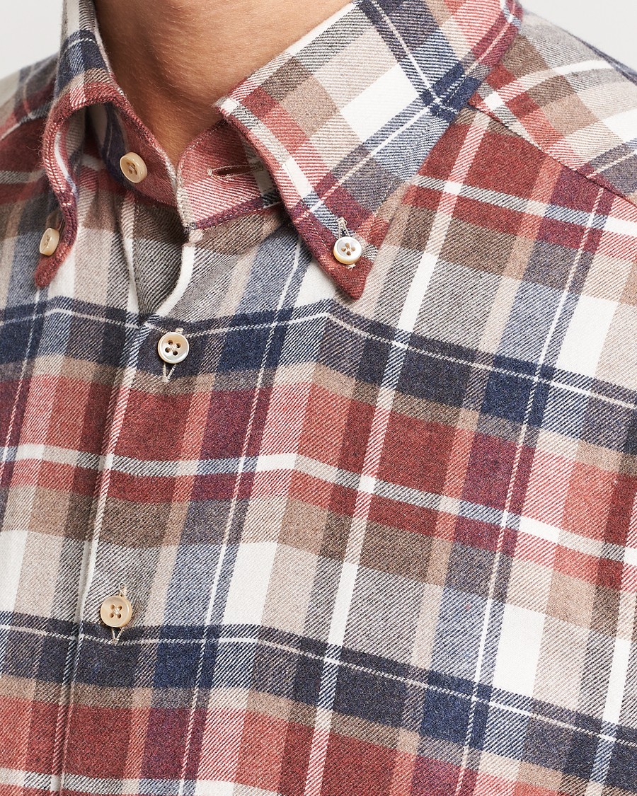 Herren | Hemden | Stenströms | Slimline Checked Button Down Flannel Shirt Red