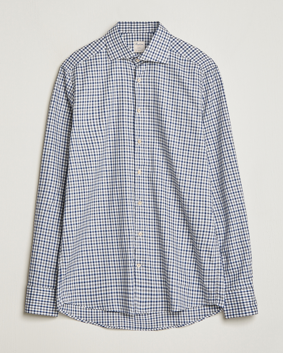 Herren | Freizeithemden | Stenströms | Slimline Small Checked Flannel Shirt Blue/Grey