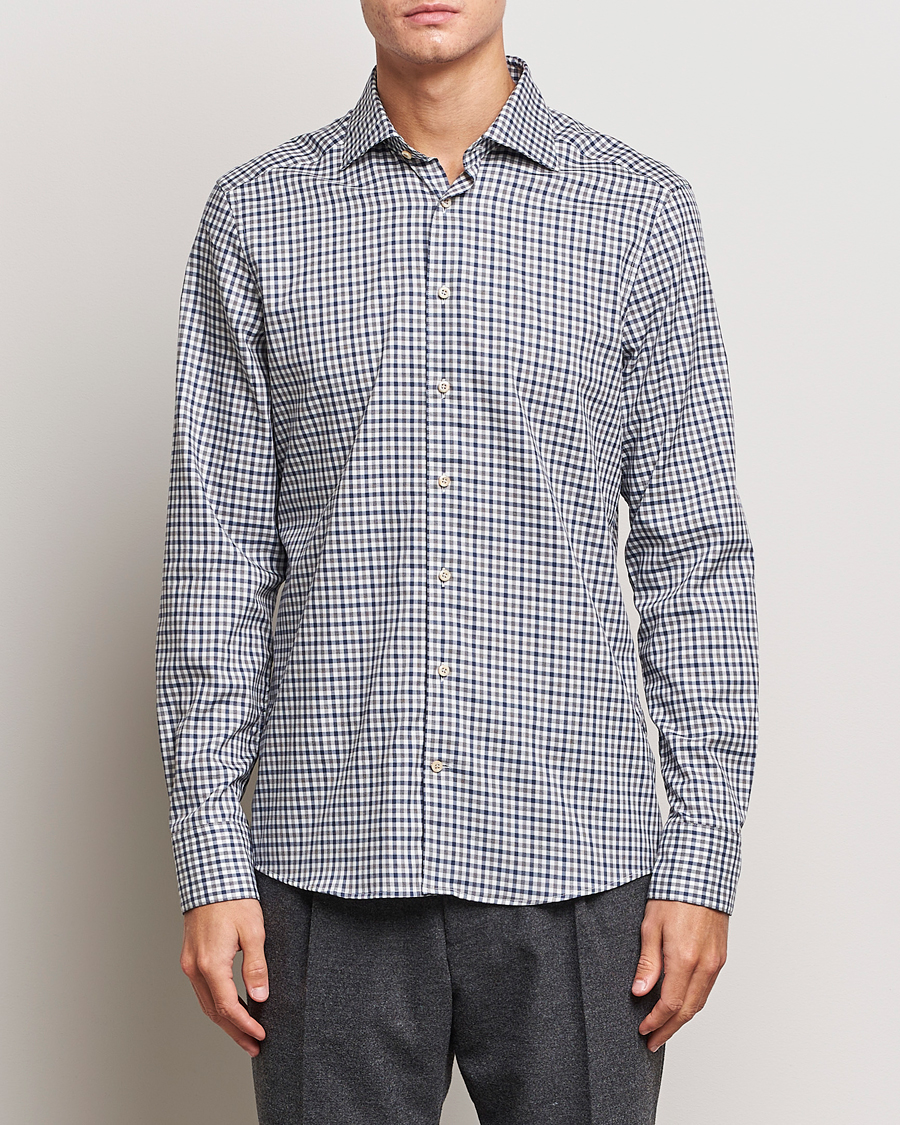 Herren |  | Stenströms | Slimline Small Checked Flannel Shirt Blue/Grey