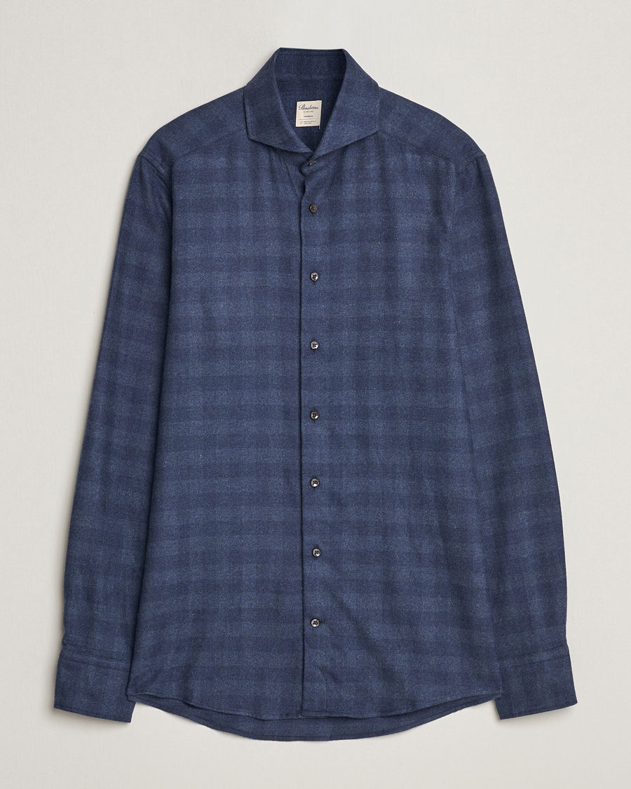 Herren | Hemden | Stenströms | Slimline Checked Cut Away Flannel Shirt Navy