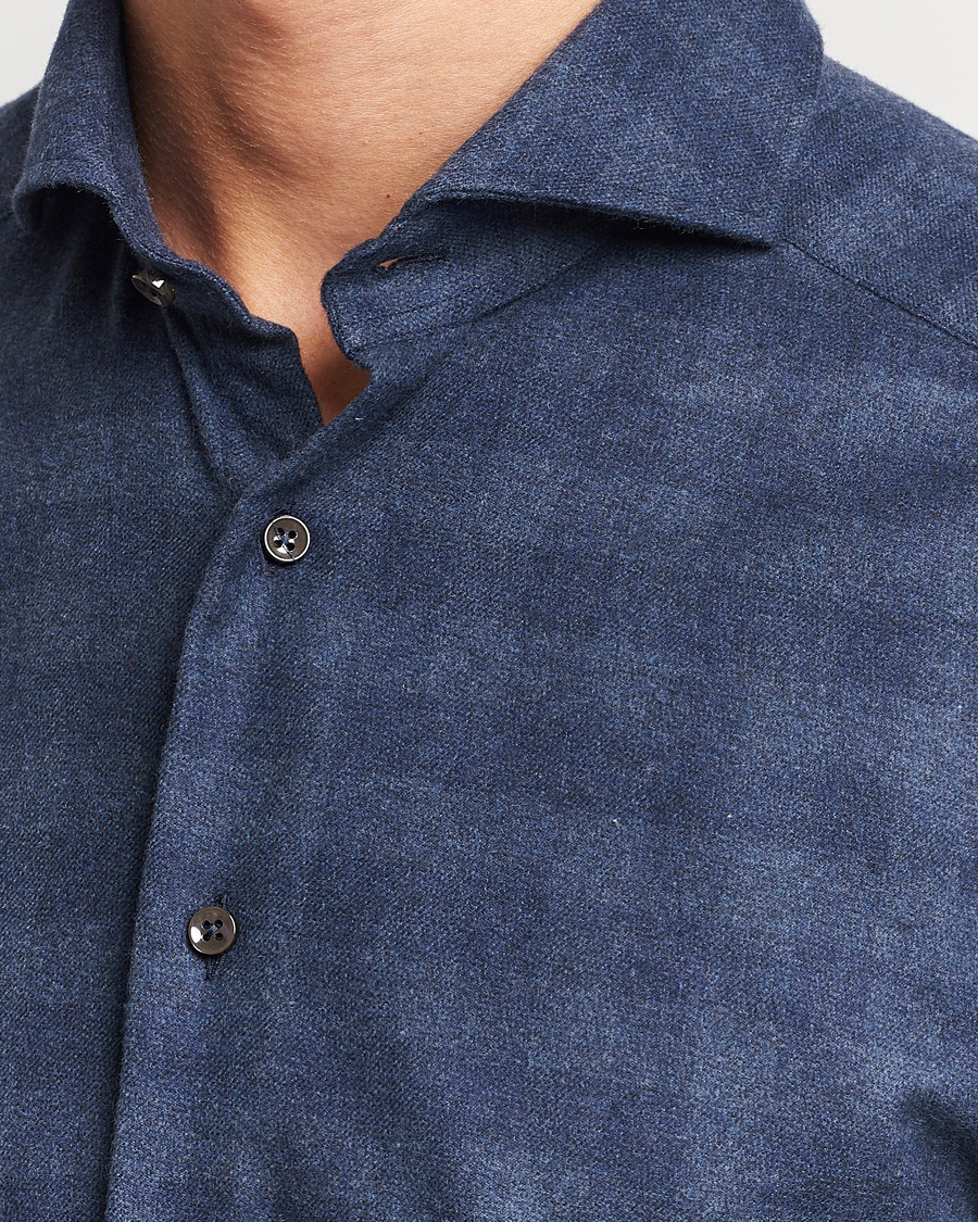 Herren | Hemden | Stenströms | Slimline Checked Cut Away Flannel Shirt Navy
