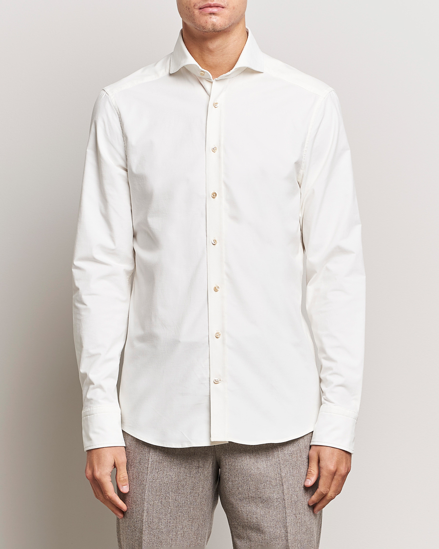 Herren | Hemden | Stenströms | Slimline Cut Away Corduroy Shirt White