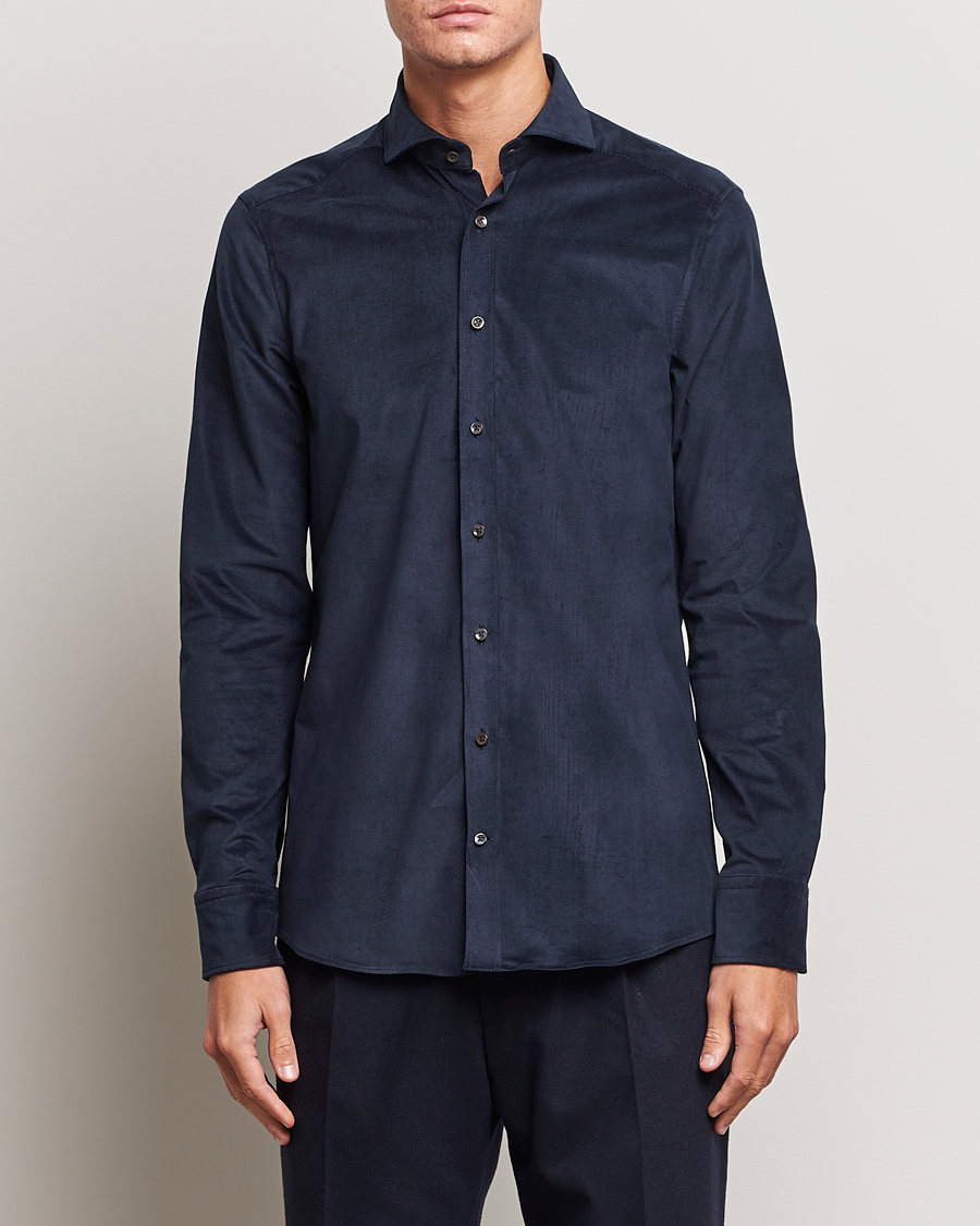 Herren |  | Stenströms | Slimline Cut Away Corduroy Shirt Navy
