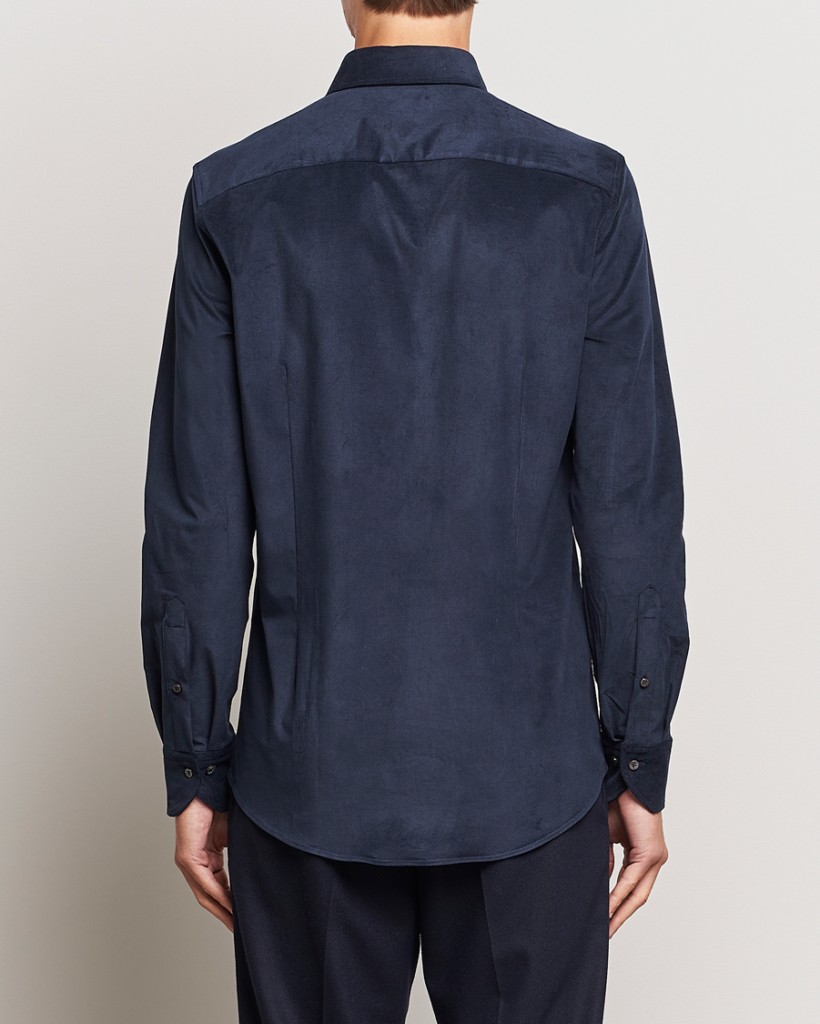Herren | Hemden | Stenströms | Slimline Cut Away Corduroy Shirt Navy